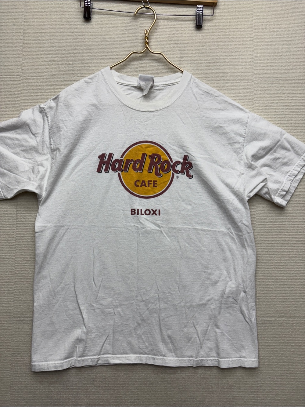 Hard Rock Cafe Biloxi White Tee with Yellow & Maroon Logo large